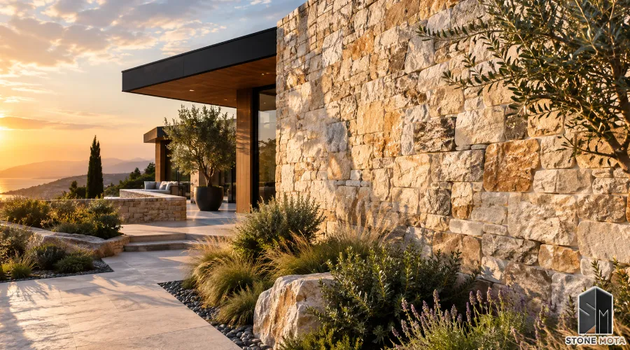 Natural stone wall design for a modern luxury home